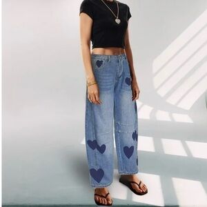 Heart Patterned Blue Jeans